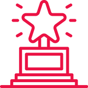 Ícono de un trofeo con una estrella, que representa el éxito y el reconocimiento.